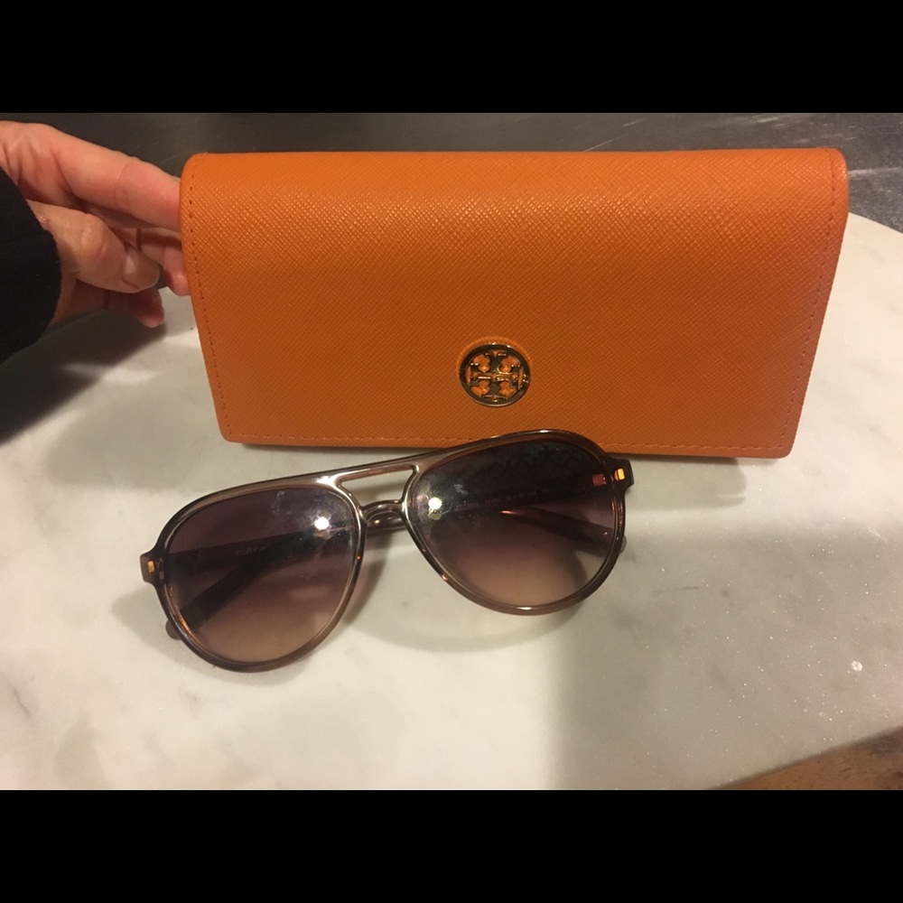 Tory Burch neutral color sunglasses with case